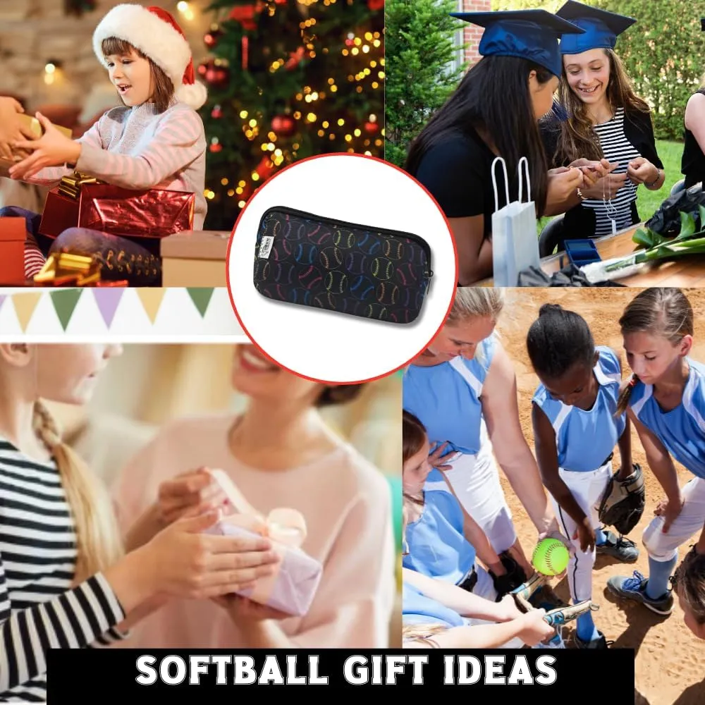 Sportybella Softball Gifts for Players, Waterproof Makeup and Sports Toiletry Bag with Softball Theme, Travel Organizer for Women, Teens, Girls, and Teams