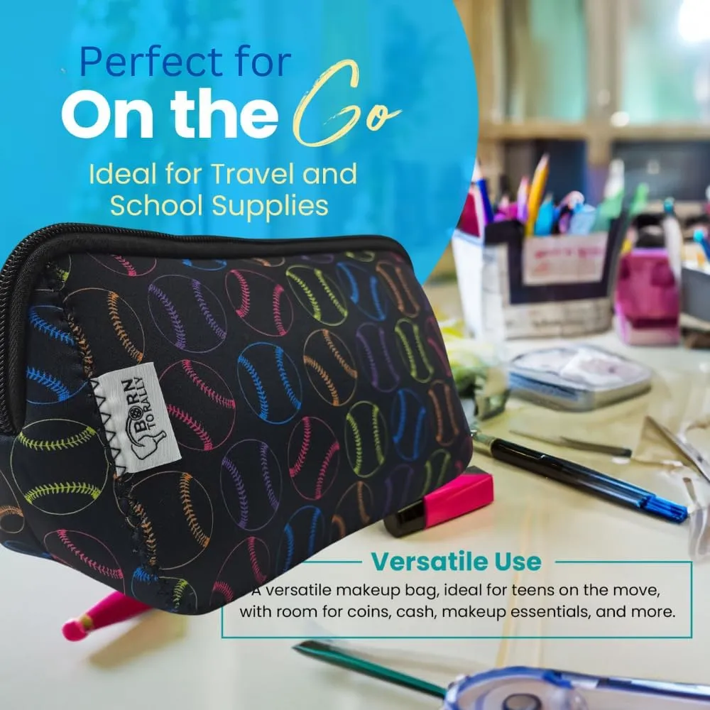 Sportybella Softball Gifts for Players, Waterproof Makeup and Sports Toiletry Bag with Softball Theme, Travel Organizer for Women, Teens, Girls, and Teams