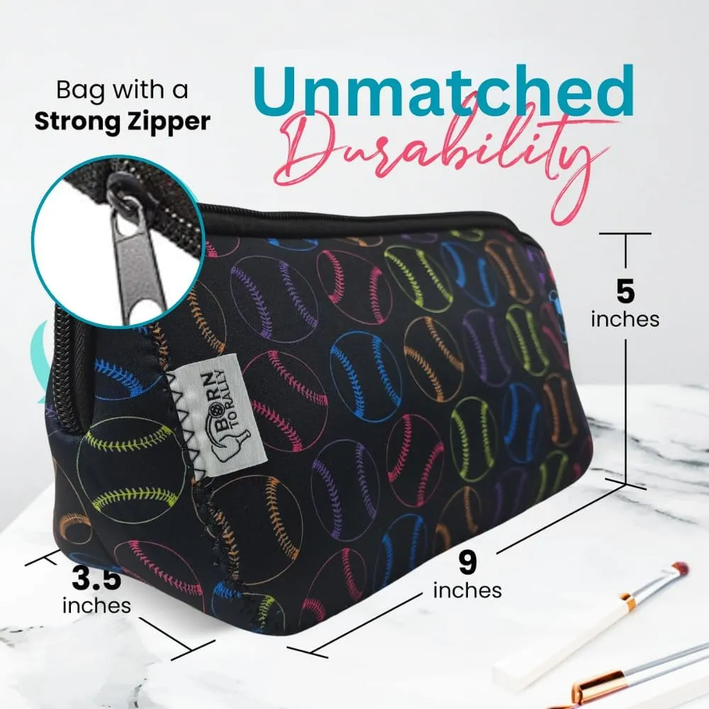 Sportybella Softball Gifts for Players, Waterproof Makeup and Sports Toiletry Bag with Softball Theme, Travel Organizer for Women, Teens, Girls, and Teams