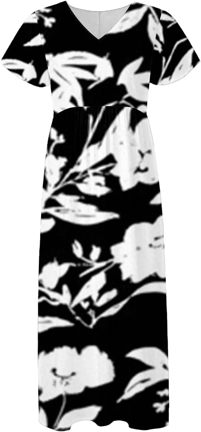 Spring Dresses for Women 2025 Floral V Neck Wrap Short Sleeve Dress Flowy Ruffle Elegant Casual Wedding Guest Dresses