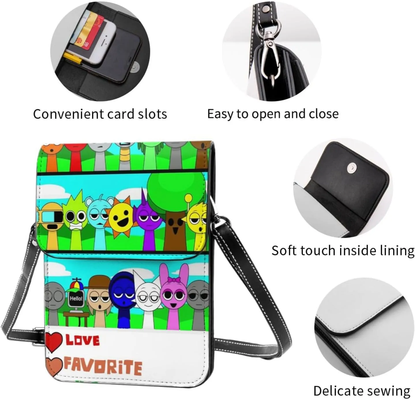 Sprunki Cell Phone Purse Crossbody Bag for Outdoor Travel Sports Camping Hiking Shoulder Bags