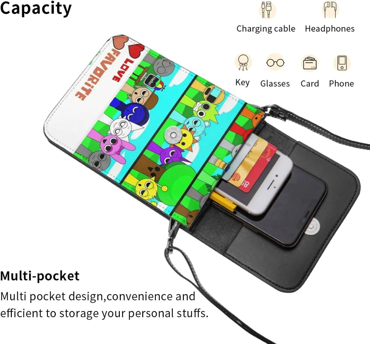 Sprunki Cell Phone Purse Crossbody Bag for Outdoor Travel Sports Camping Hiking Shoulder Bags