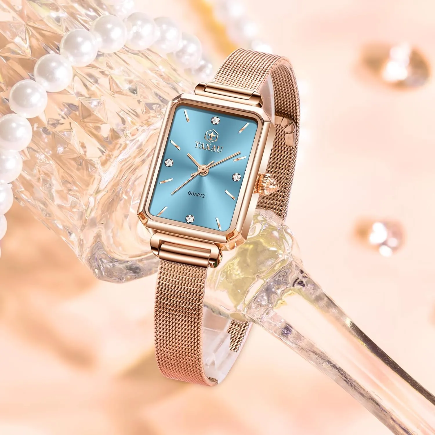 Stainless Steel Watches for Women,Classisc Dial Mesh Bractelet Ladies for Small Wrists Rectangle Face,Exquisite Crown,Vintage Waterproof,reloj para Mujer