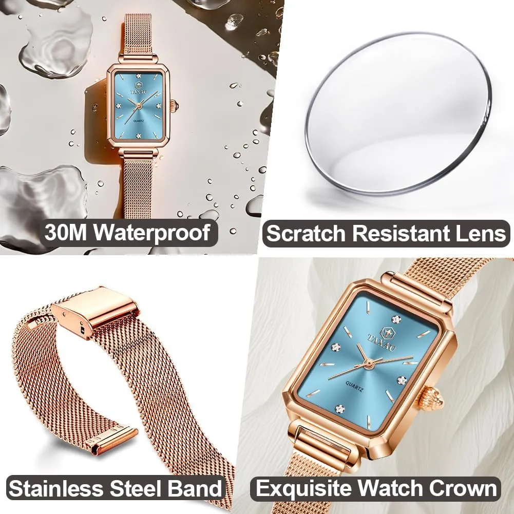 Stainless Steel Watches for Women,Classisc Dial Mesh Bractelet Ladies for Small Wrists Rectangle Face,Exquisite Crown,Vintage Waterproof,reloj para Mujer