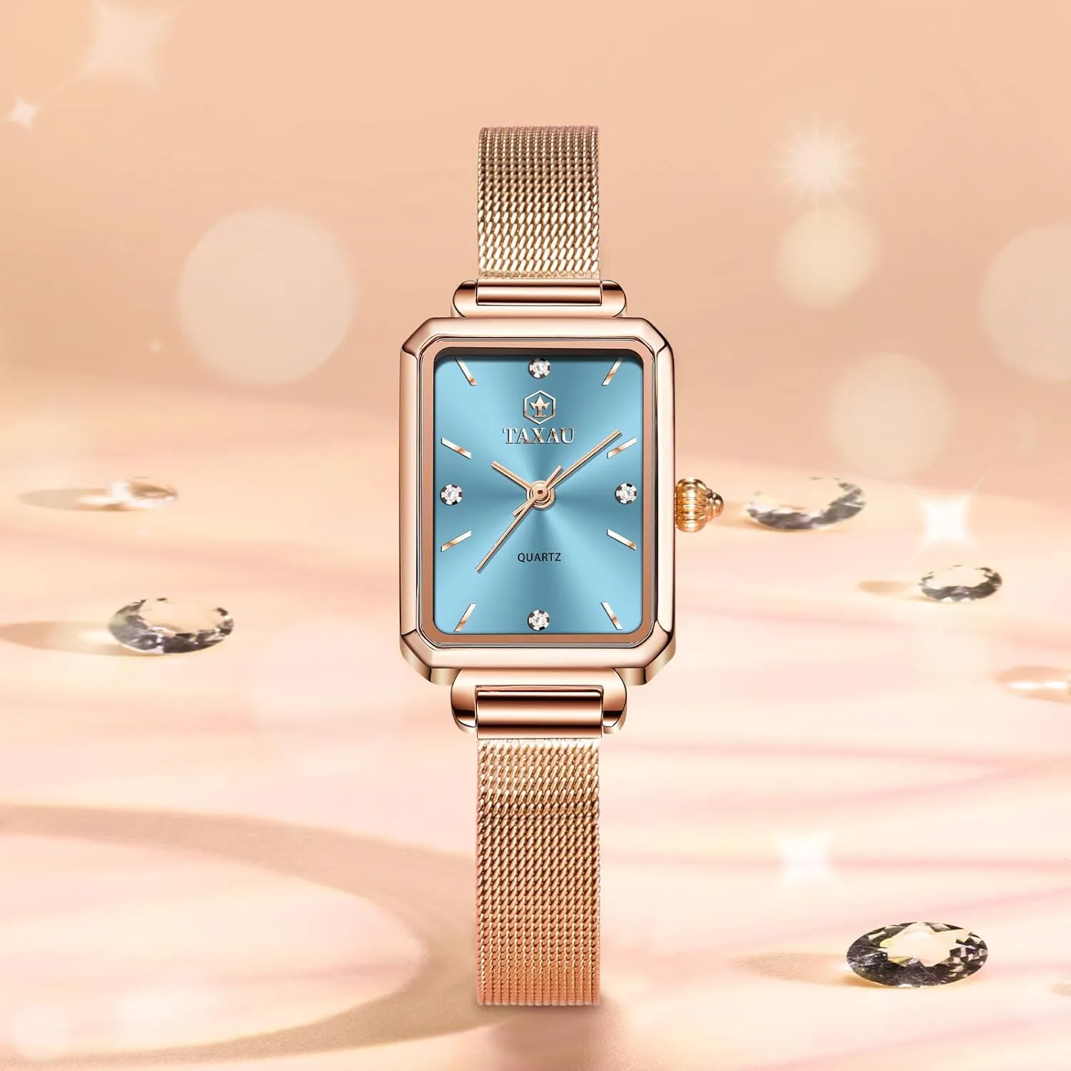 Stainless Steel Watches for Women,Classisc Dial Mesh Bractelet Ladies for Small Wrists Rectangle Face,Exquisite Crown,Vintage Waterproof,reloj para Mujer