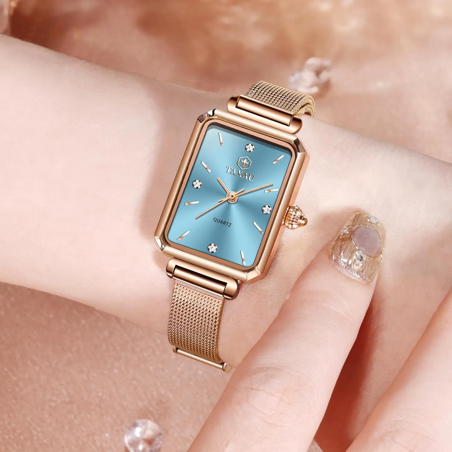 Stainless Steel Watches for Women,Classisc Dial Mesh Bractelet Ladies for Small Wrists Rectangle Face,Exquisite Crown,Vintage Waterproof,reloj para Mujer