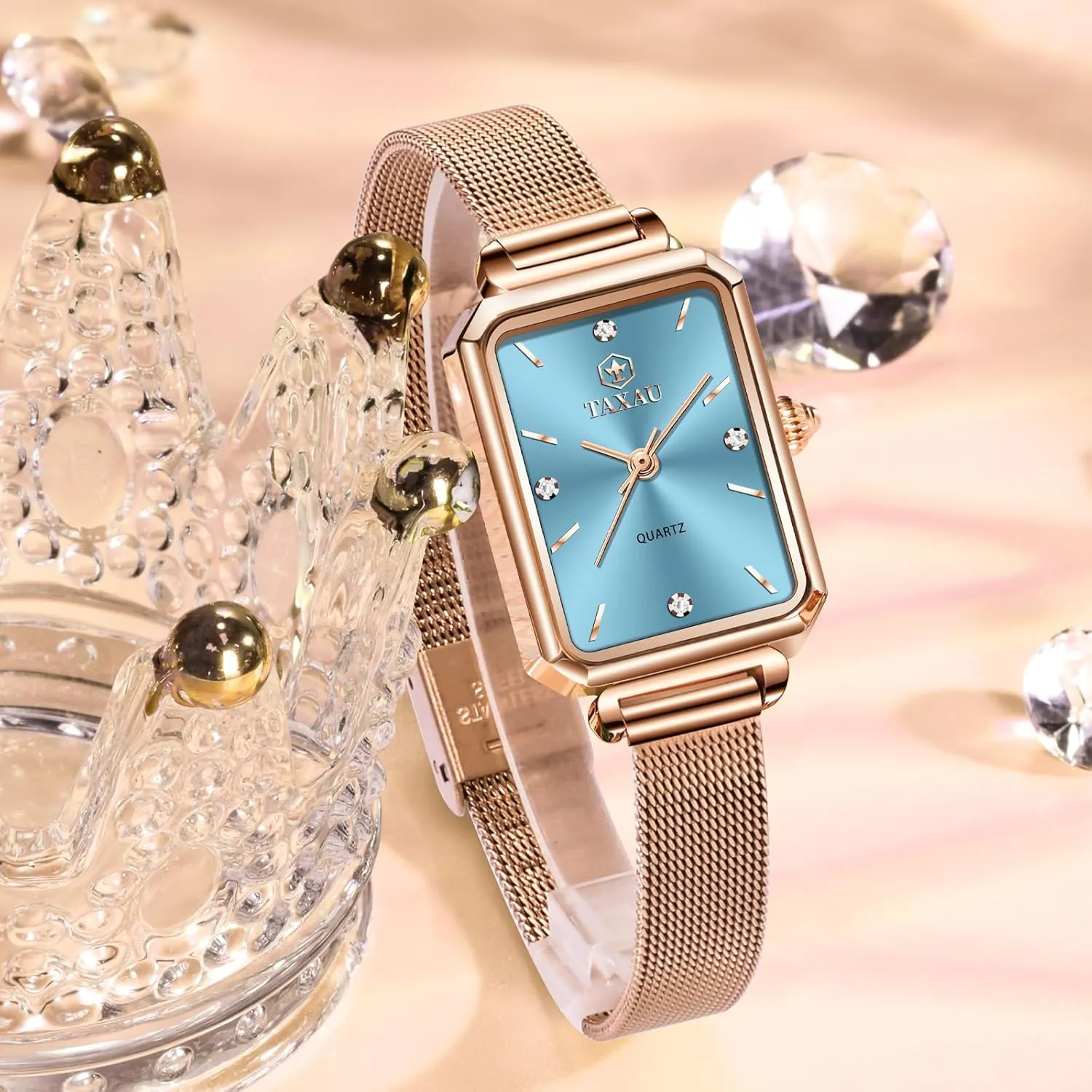 Stainless Steel Watches for Women,Classisc Dial Mesh Bractelet Ladies for Small Wrists Rectangle Face,Exquisite Crown,Vintage Waterproof,reloj para Mujer