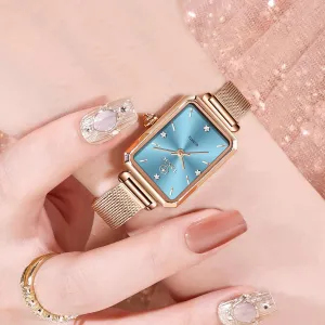 Stainless Steel Watches for Women,Classisc Dial Mesh Bractelet Ladies for Small Wrists Rectangle Face,Exquisite Crown,Vintage Waterproof,reloj para Mujer