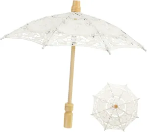 STOBOK 1Pc Vintage Lace Parasol Umbrella Beige Lace Umbrella Wedding Bridal Photography Prop for Tea Party and Ceremony DéCor, 11.81x11.81x10.23 Inches