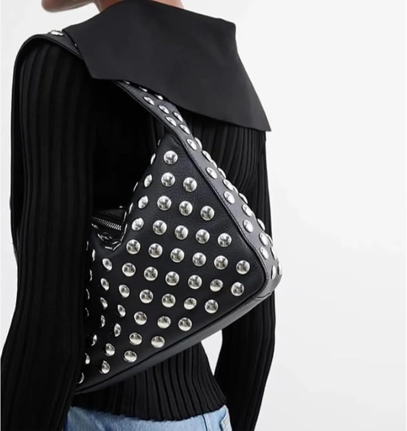 Studded Handbag All Over for Women Rock Punk Y2k Shoulder Underarm 90s Vintage Vegan Leather