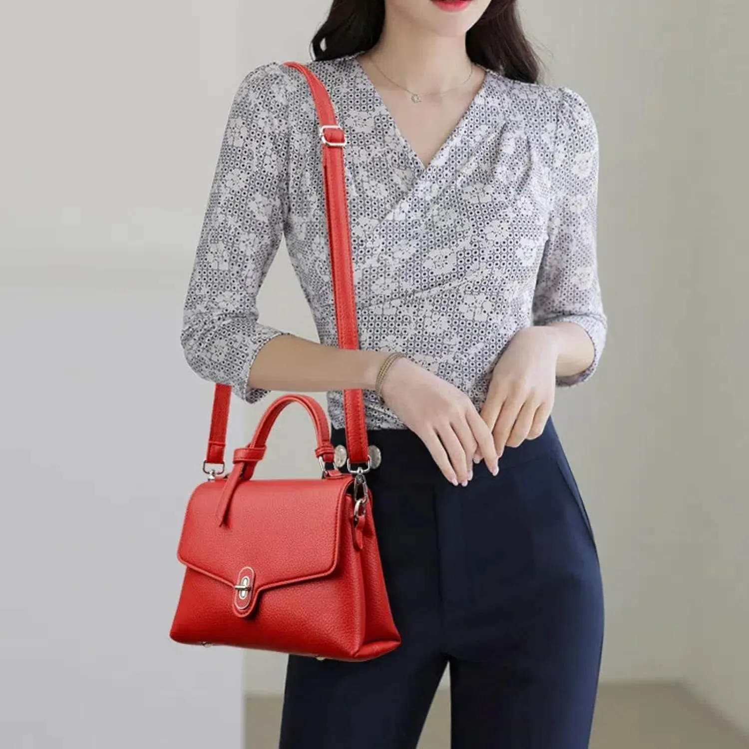 Stylish Women's Leather Top Handle Bag & Crossbody Shoulder Tote with Adjustable Strap - Versatile Everyday Fashion Accessory