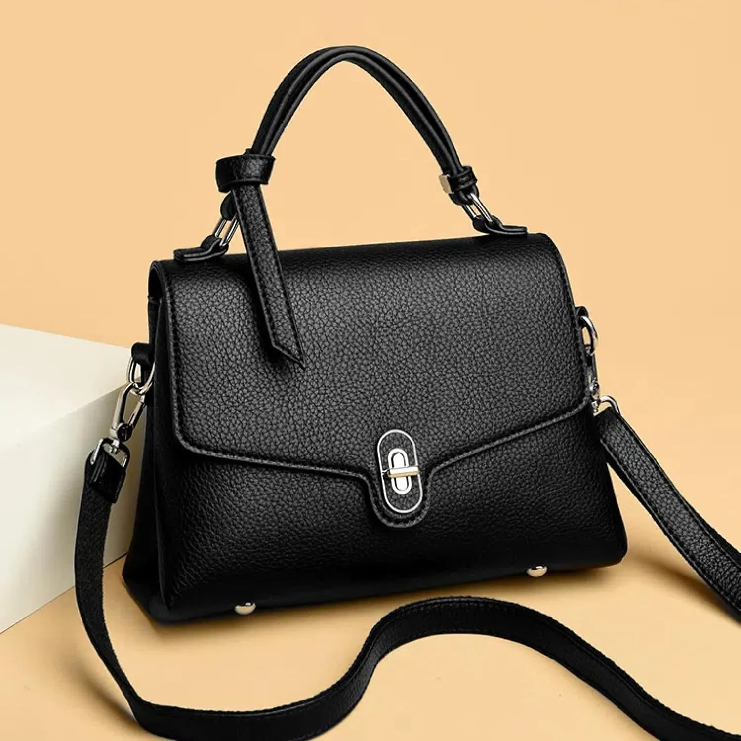Stylish Women's Leather Top Handle Bag & Crossbody Shoulder Tote with Adjustable Strap - Versatile Everyday Fashion Accessory