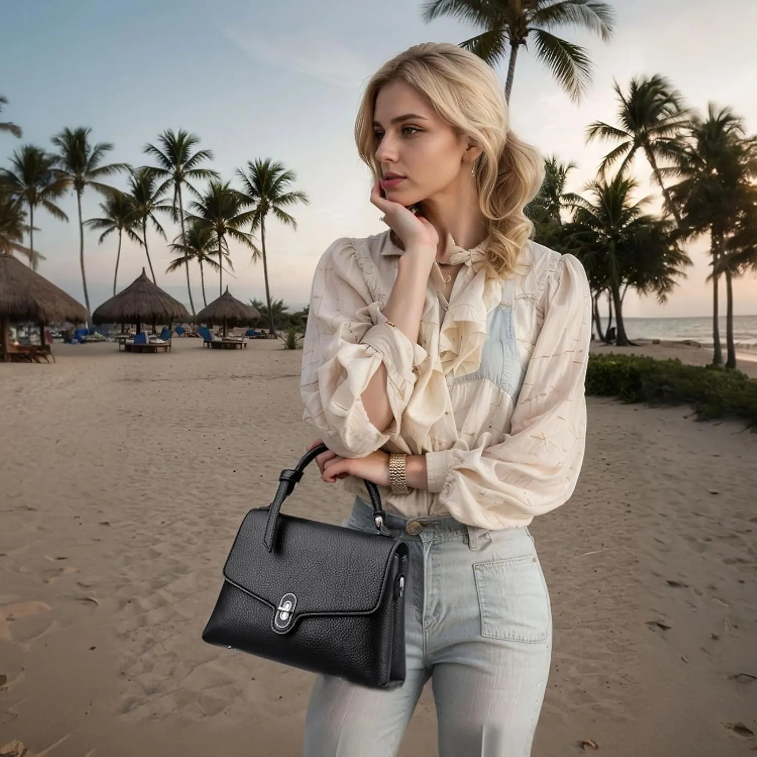 Stylish Women's Leather Top Handle Bag & Crossbody Shoulder Tote with Adjustable Strap - Versatile Everyday Fashion Accessory