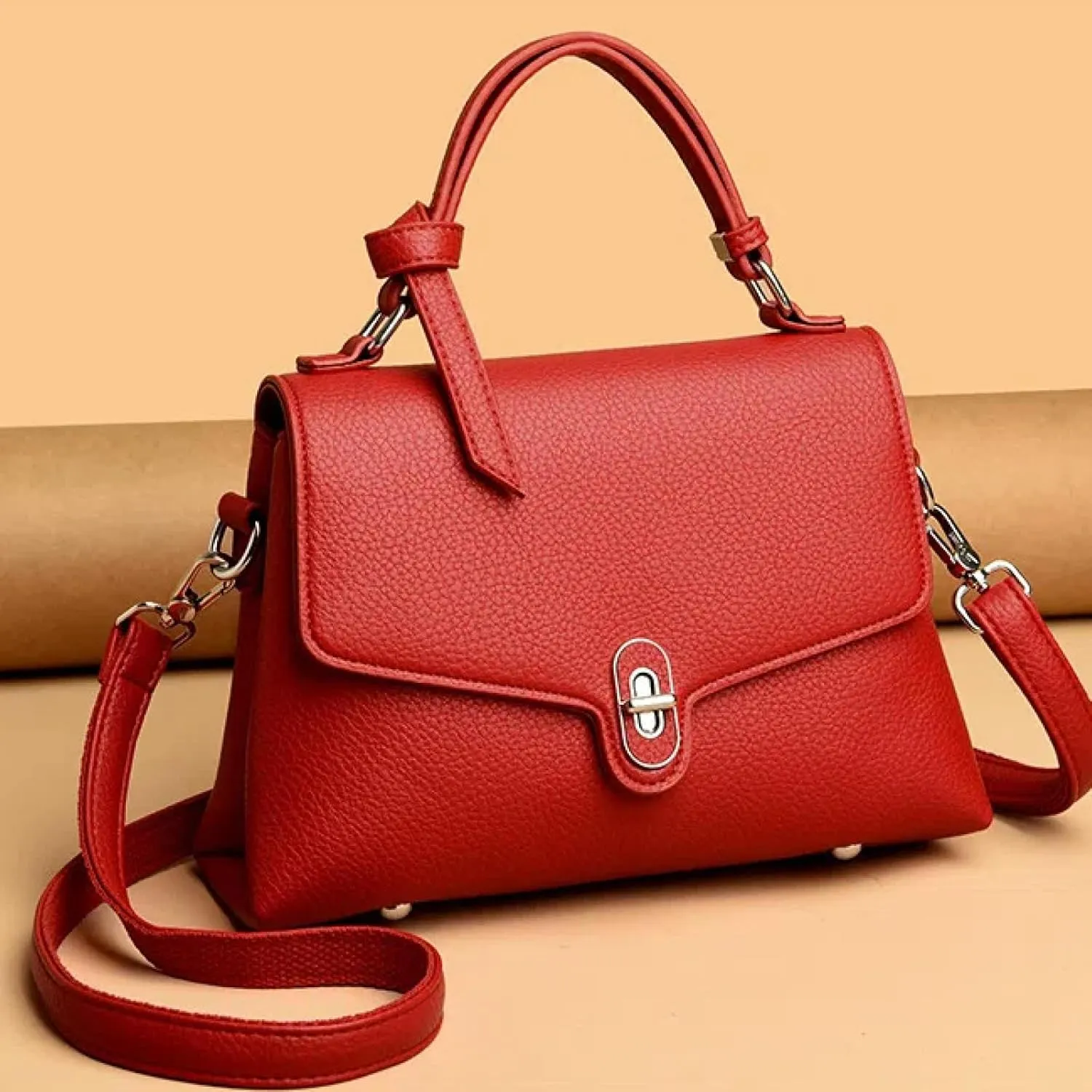 Stylish Women's Leather Top Handle Bag & Crossbody Shoulder Tote with Adjustable Strap - Versatile Everyday Fashion Accessory