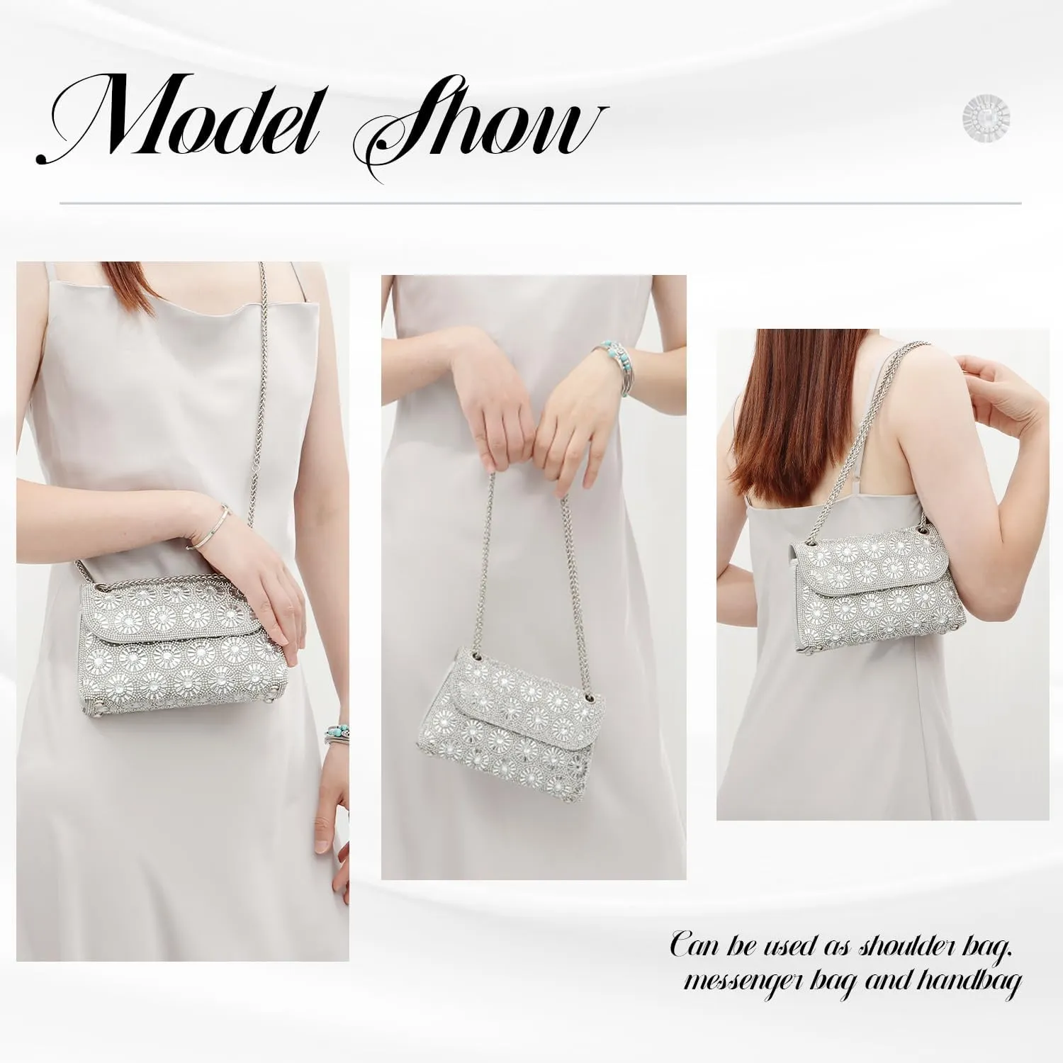 SUKUTU Women Glitter Rhinestone Evening Bag Sparkly Bridal Wedding Party Clutch Purse Clasp Handbag