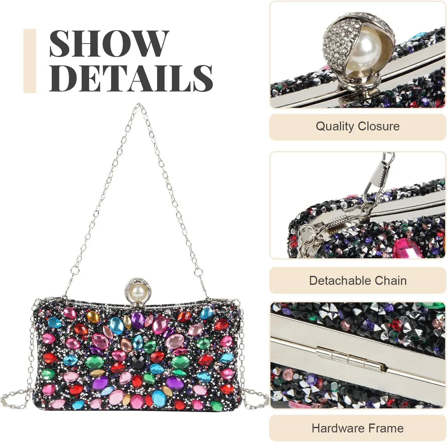 SUKUTU Women Rhinestone Evening Bag MultiColored Dazzling Crystal Clutch Bag Party Bridal Wedding Cocktail Handbag