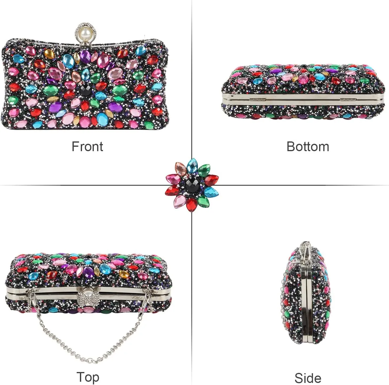 SUKUTU Women Rhinestone Evening Bag MultiColored Dazzling Crystal Clutch Bag Party Bridal Wedding Cocktail Handbag