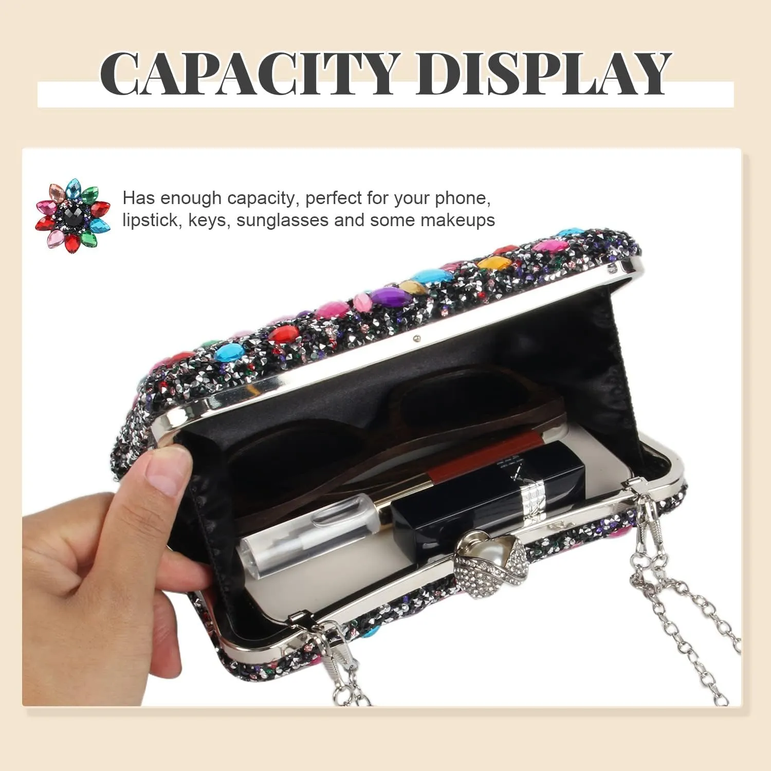 SUKUTU Women Rhinestone Evening Bag MultiColored Dazzling Crystal Clutch Bag Party Bridal Wedding Cocktail Handbag