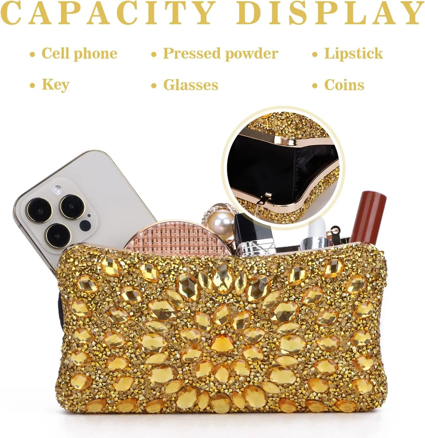 SUKUTU Women Rhinestone Evening Bag MultiColored Dazzling Crystal Clutch Bag Party Bridal Wedding Cocktail Handbag