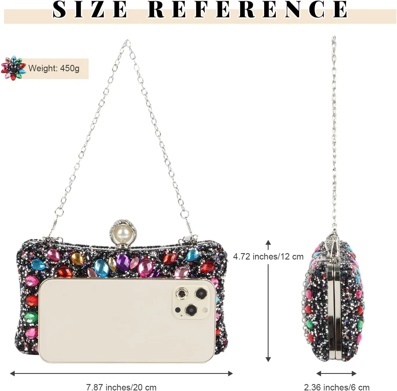 SUKUTU Women Rhinestone Evening Bag MultiColored Dazzling Crystal Clutch Bag Party Bridal Wedding Cocktail Handbag