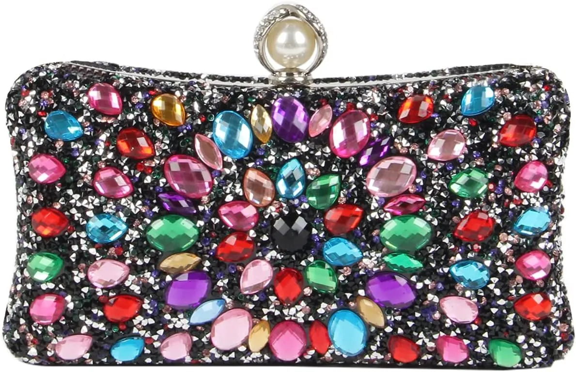 SUKUTU Women Rhinestone Evening Bag MultiColored Dazzling Crystal Clutch Bag Party Bridal Wedding Cocktail Handbag