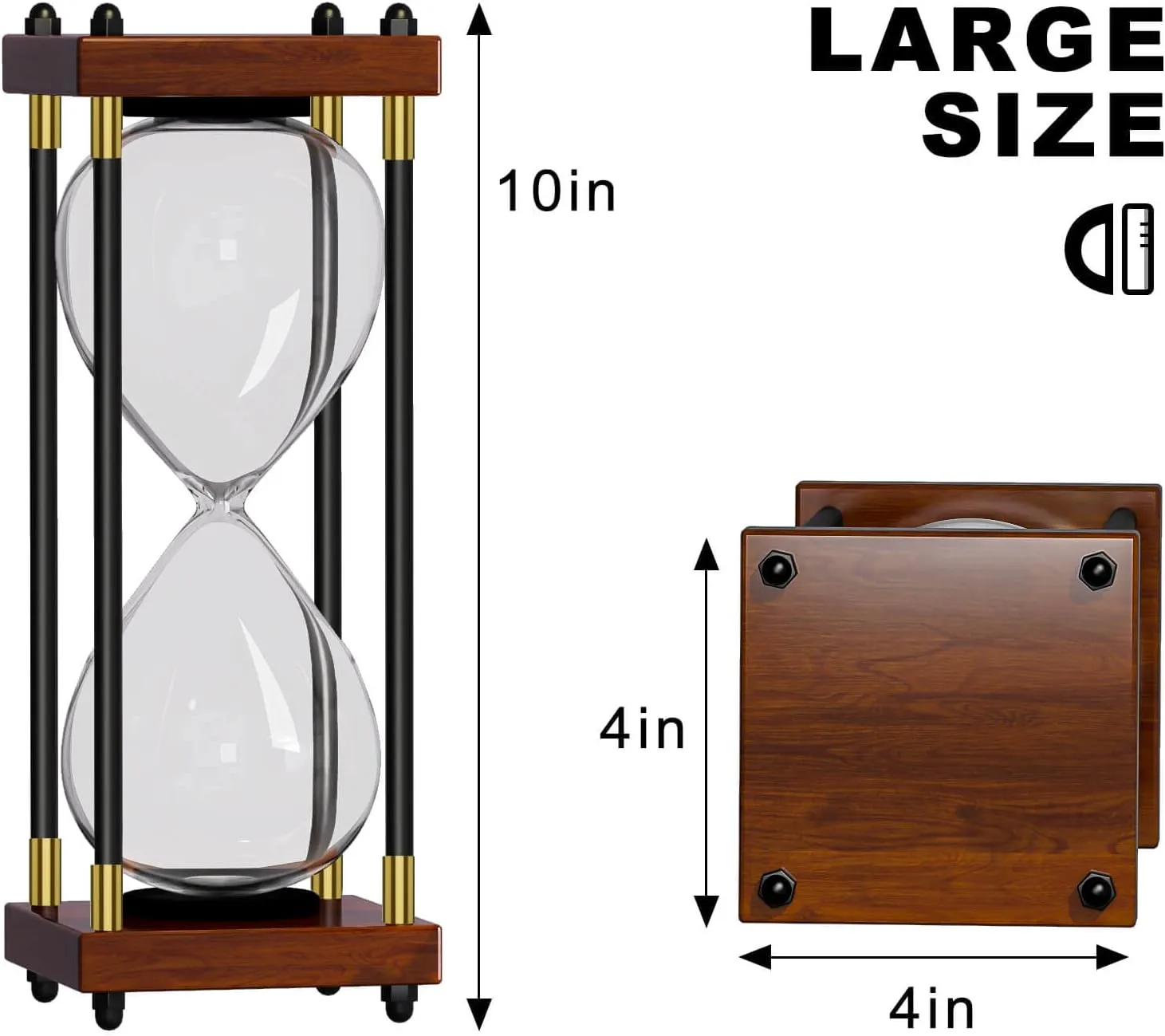 SuLiao Empty Hourglass, 10 Inch Large Black Wooden Frame Decorative DIY Sand Timer for Wedding Ceremony Set and Home Office Decor