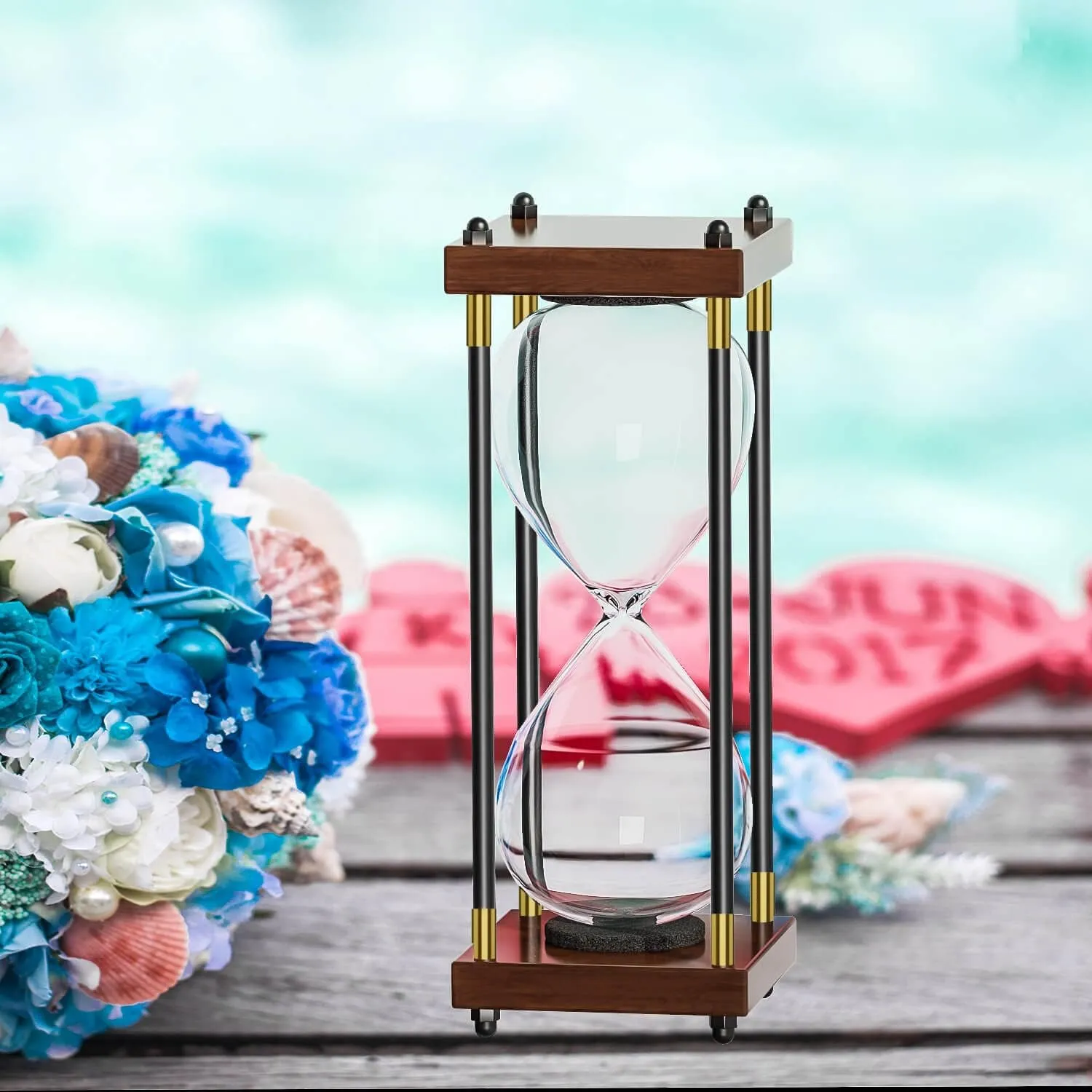 SuLiao Empty Hourglass, 10 Inch Large Black Wooden Frame Decorative DIY Sand Timer for Wedding Ceremony Set and Home Office Decor