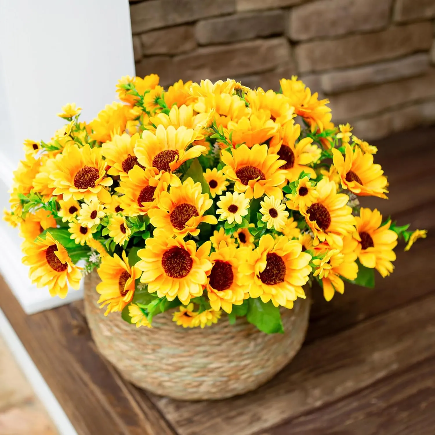 Sunflowers Artificial Flowers, 10 Bunches Fake Sunflower, Artificial Flowers for Outdoors Summer Decoration Look Real UV Resistant Fake Flowers for Home Porch Patio Balcony Garden Wedding Party Office