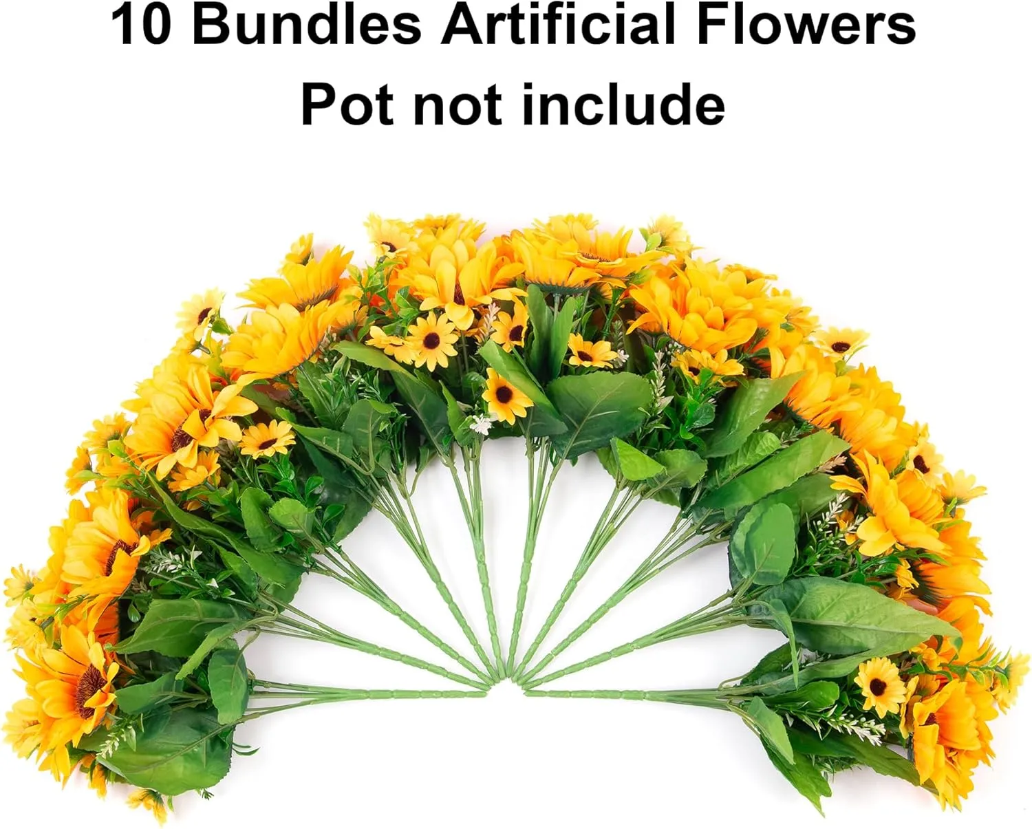 Sunflowers Artificial Flowers, 10 Bunches Fake Sunflower, Artificial Flowers for Outdoors Summer Decoration Look Real UV Resistant Fake Flowers for Home Porch Patio Balcony Garden Wedding Party Office