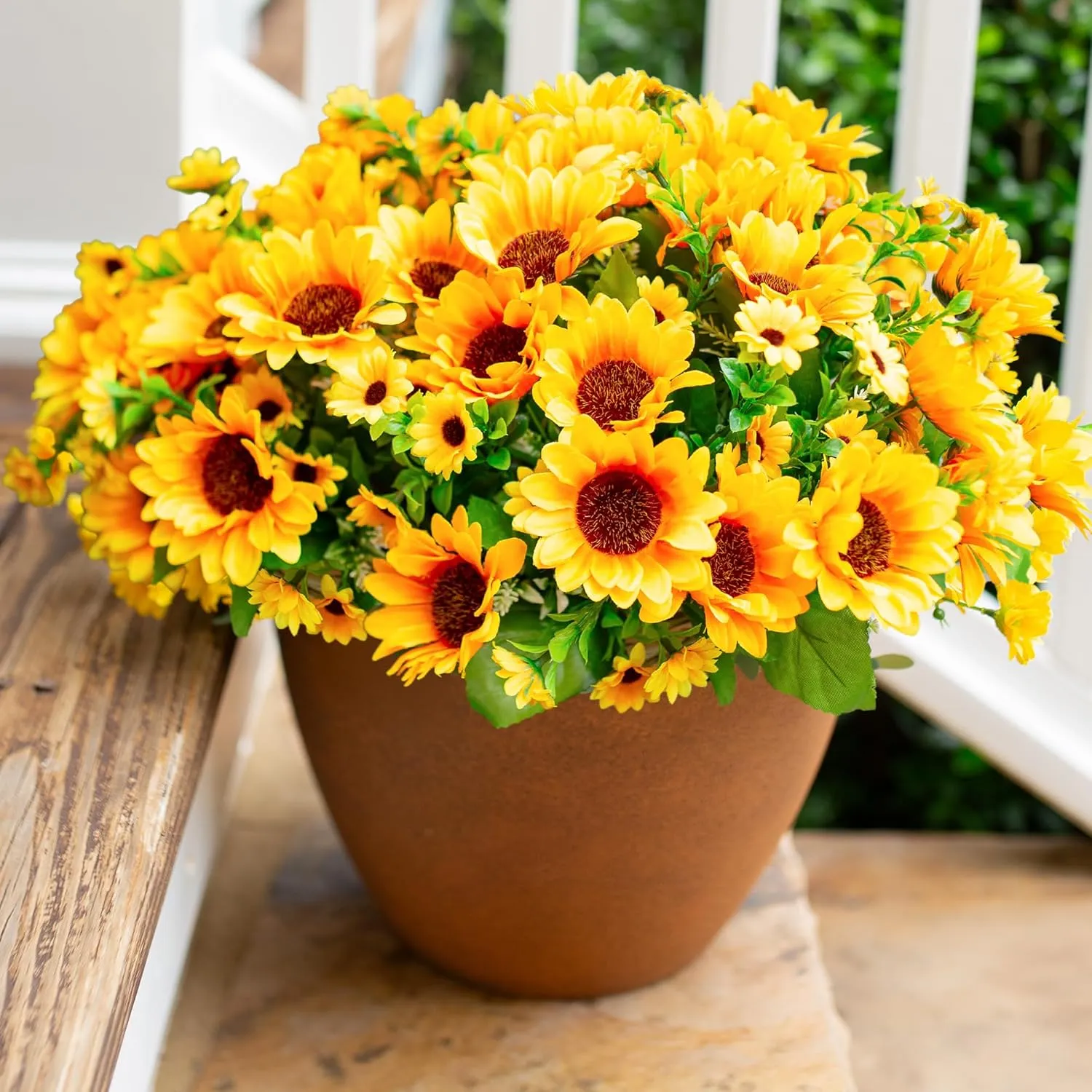 Sunflowers Artificial Flowers, 10 Bunches Fake Sunflower, Artificial Flowers for Outdoors Summer Decoration Look Real UV Resistant Fake Flowers for Home Porch Patio Balcony Garden Wedding Party Office
