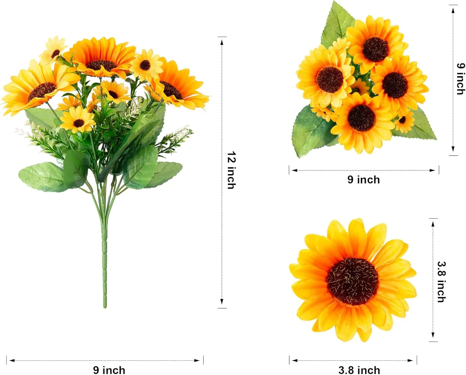Sunflowers Artificial Flowers, 10 Bunches Fake Sunflower, Artificial Flowers for Outdoors Summer Decoration Look Real UV Resistant Fake Flowers for Home Porch Patio Balcony Garden Wedding Party Office