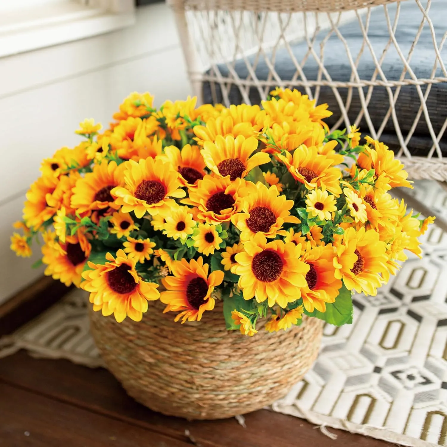 Sunflowers Artificial Flowers, 10 Bunches Fake Sunflower, Artificial Flowers for Outdoors Summer Decoration Look Real UV Resistant Fake Flowers for Home Porch Patio Balcony Garden Wedding Party Office