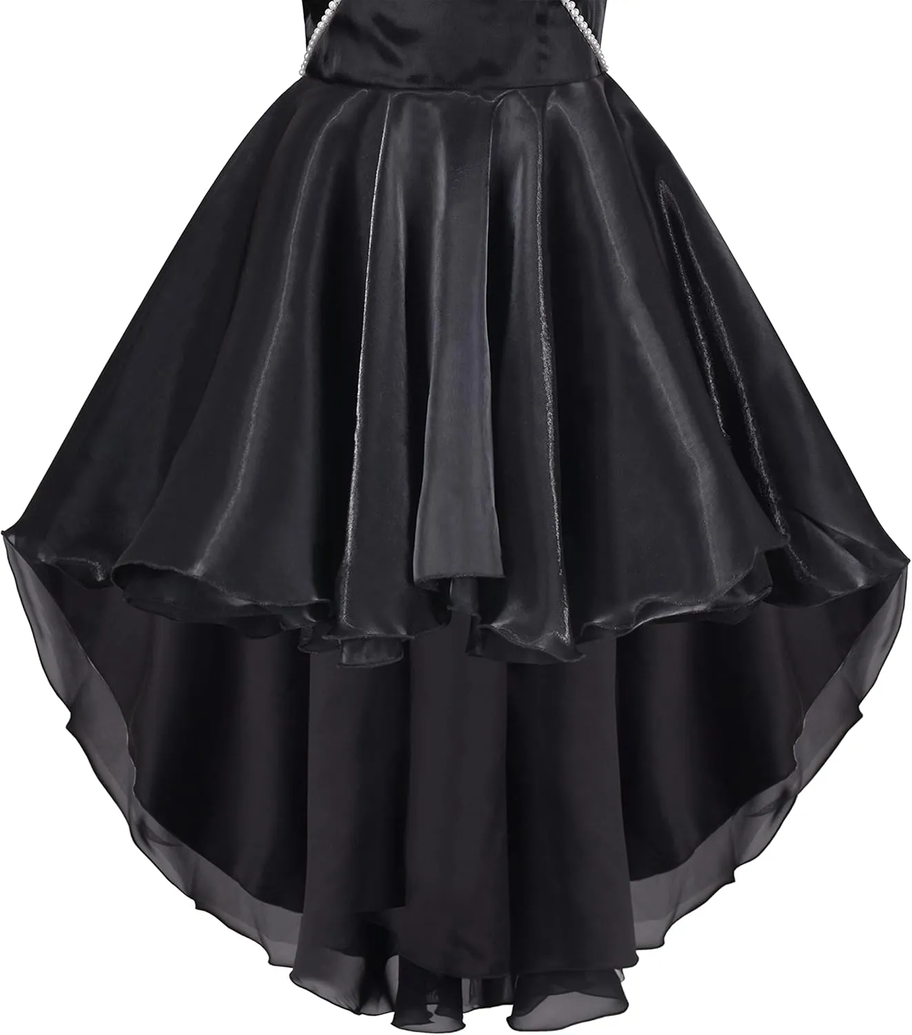 Sunny Fashion Girls Dress Black Hi-lo Pearl Organza Formal Pageant Ball Gown
