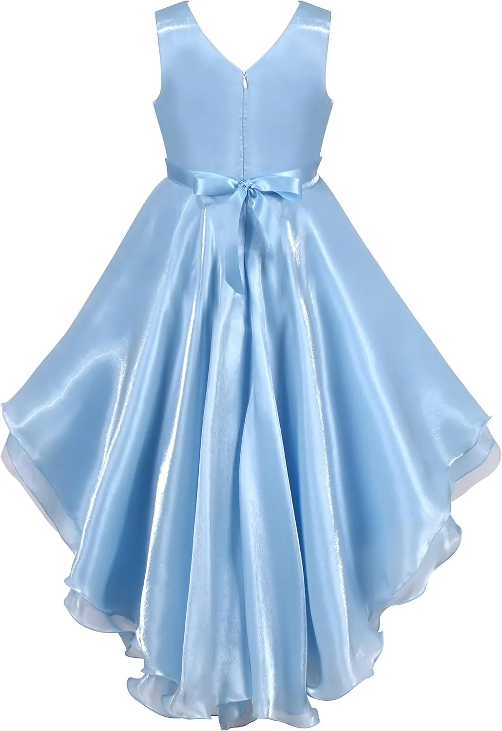 Sunny Fashion Girls Dress Black Hi-lo Pearl Organza Formal Pageant Ball Gown