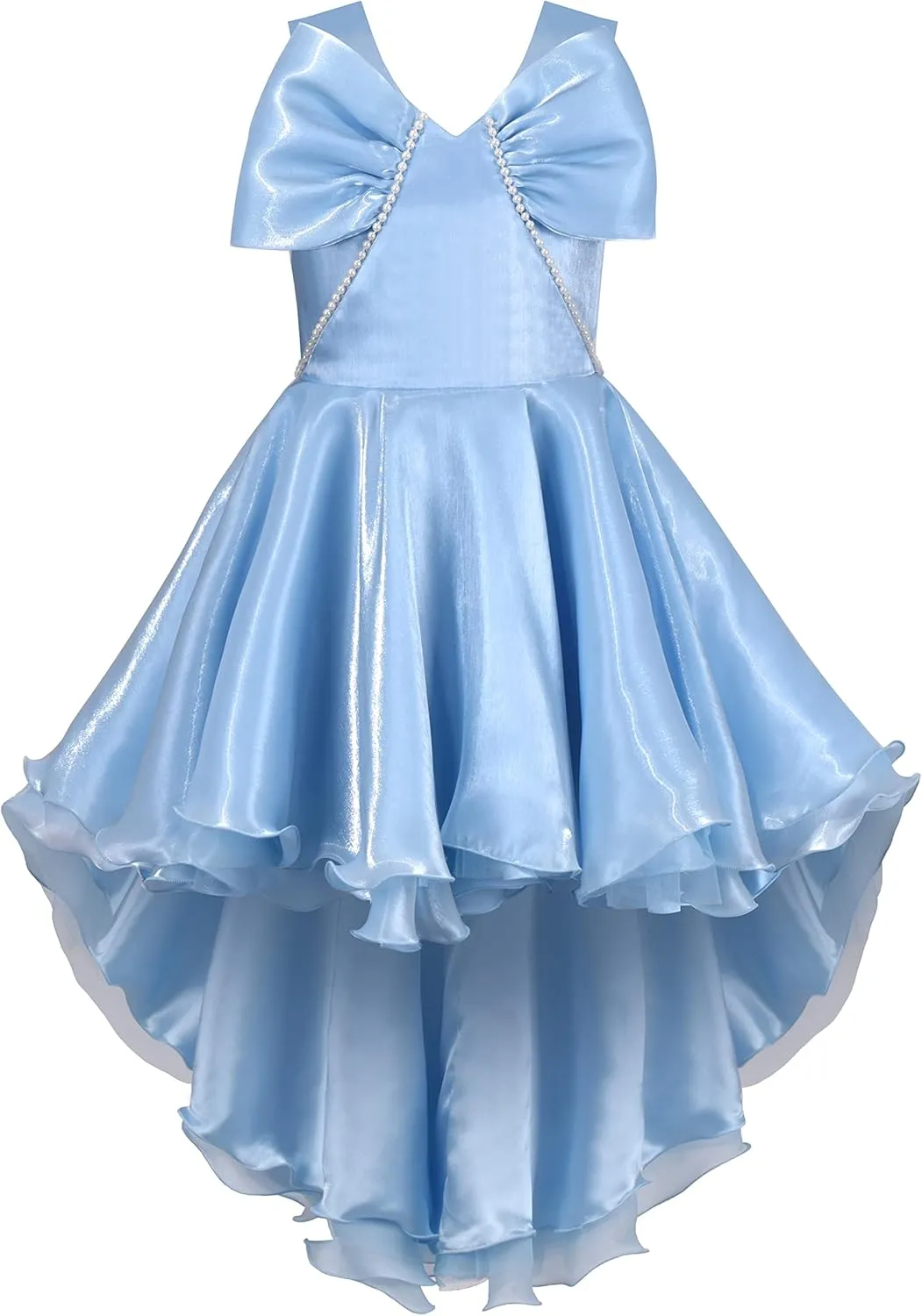 Sunny Fashion Girls Dress Black Hi-lo Pearl Organza Formal Pageant Ball Gown