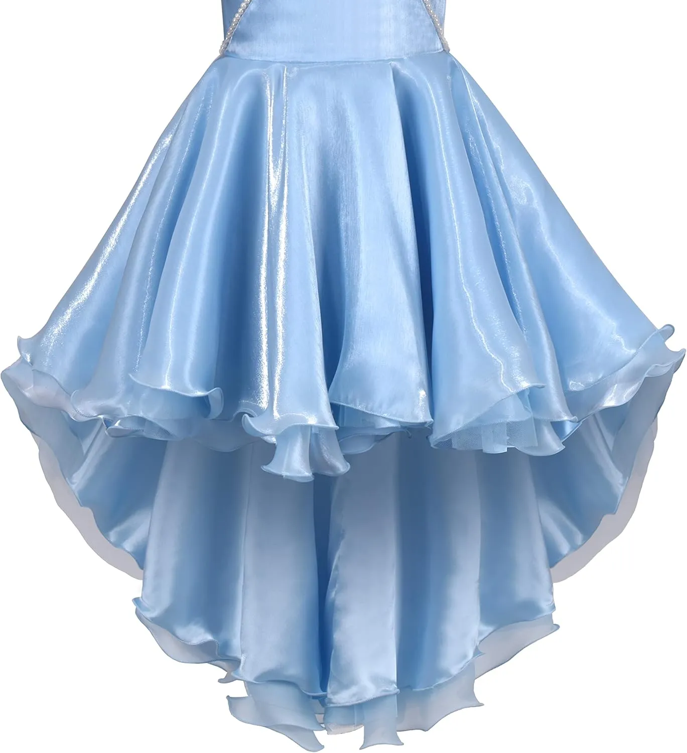 Sunny Fashion Girls Dress Black Hi-lo Pearl Organza Formal Pageant Ball Gown