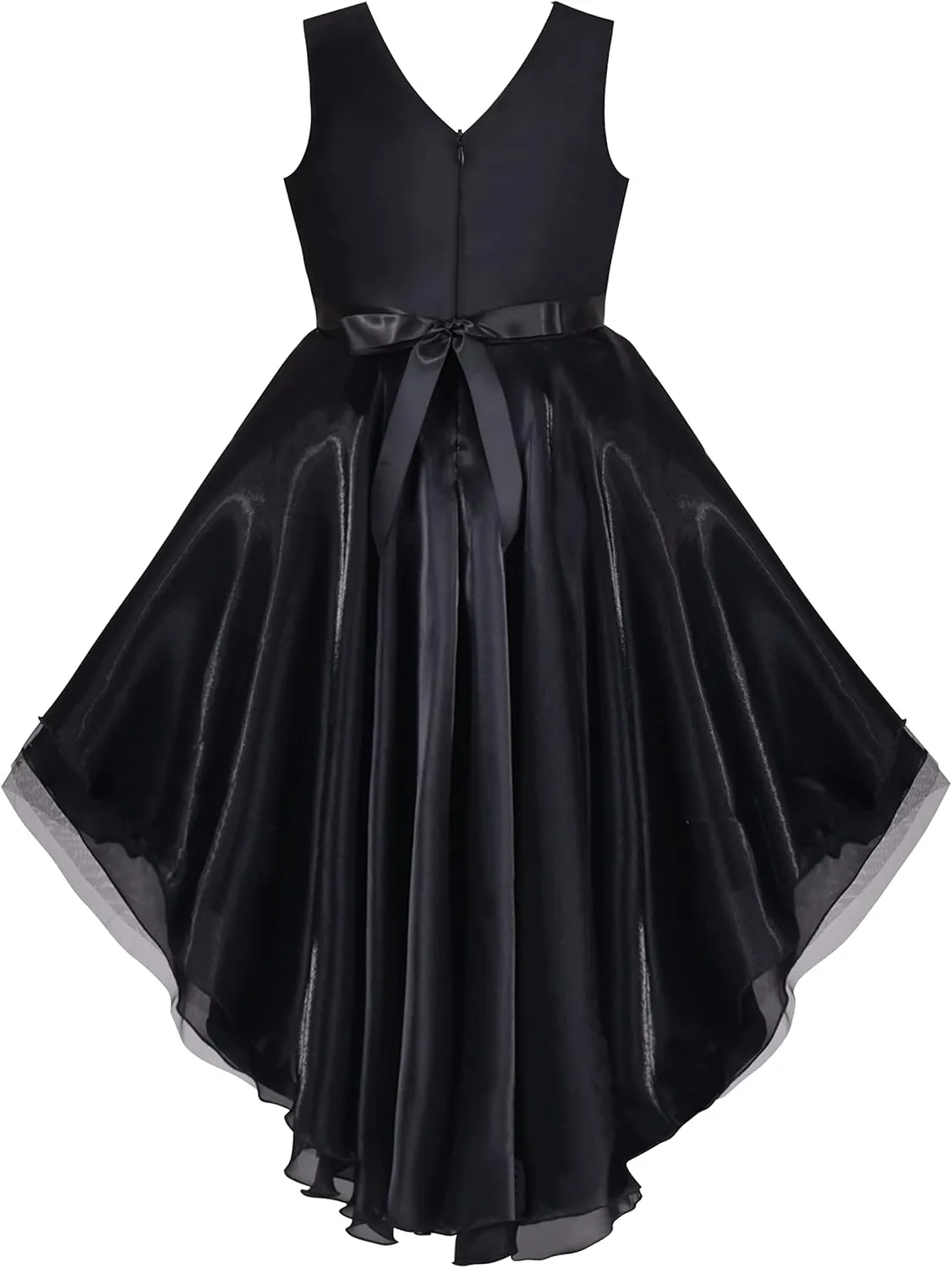 Sunny Fashion Girls Dress Black Hi-lo Pearl Organza Formal Pageant Ball Gown