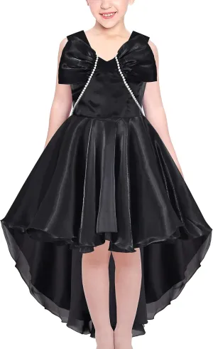 Sunny Fashion Girls Dress Black Hi-lo Pearl Organza Formal Pageant Ball Gown