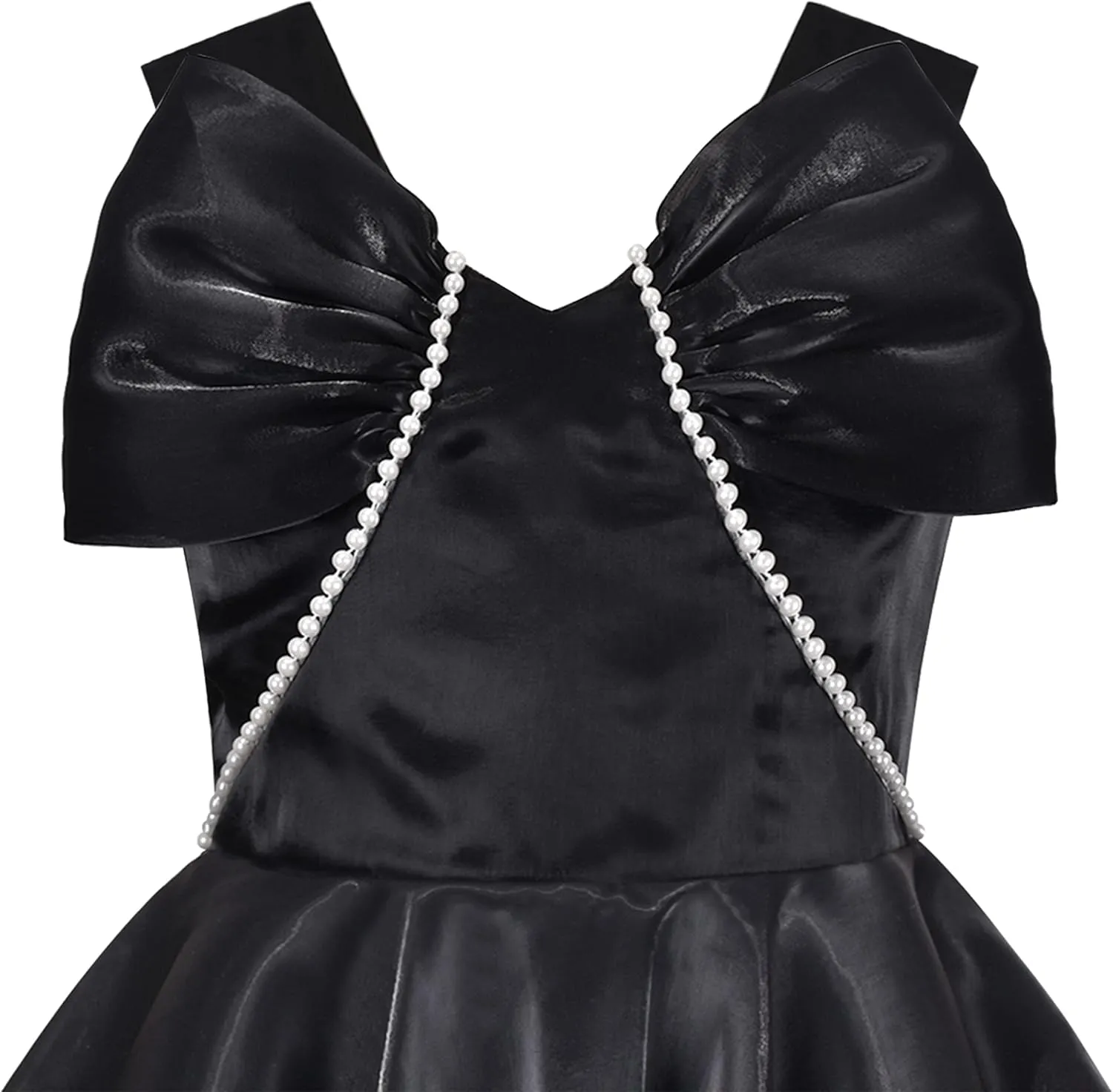 Sunny Fashion Girls Dress Black Hi-lo Pearl Organza Formal Pageant Ball Gown