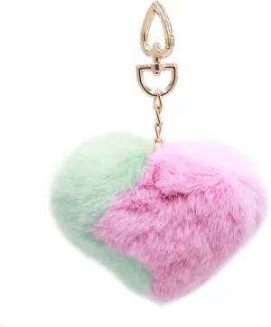 surell Plush Rex Rabbit Fur Heart Ying Yang Pom-Pom Keychain - Fuzzy Love Charm for Purses - Fluffy Bag Accessory