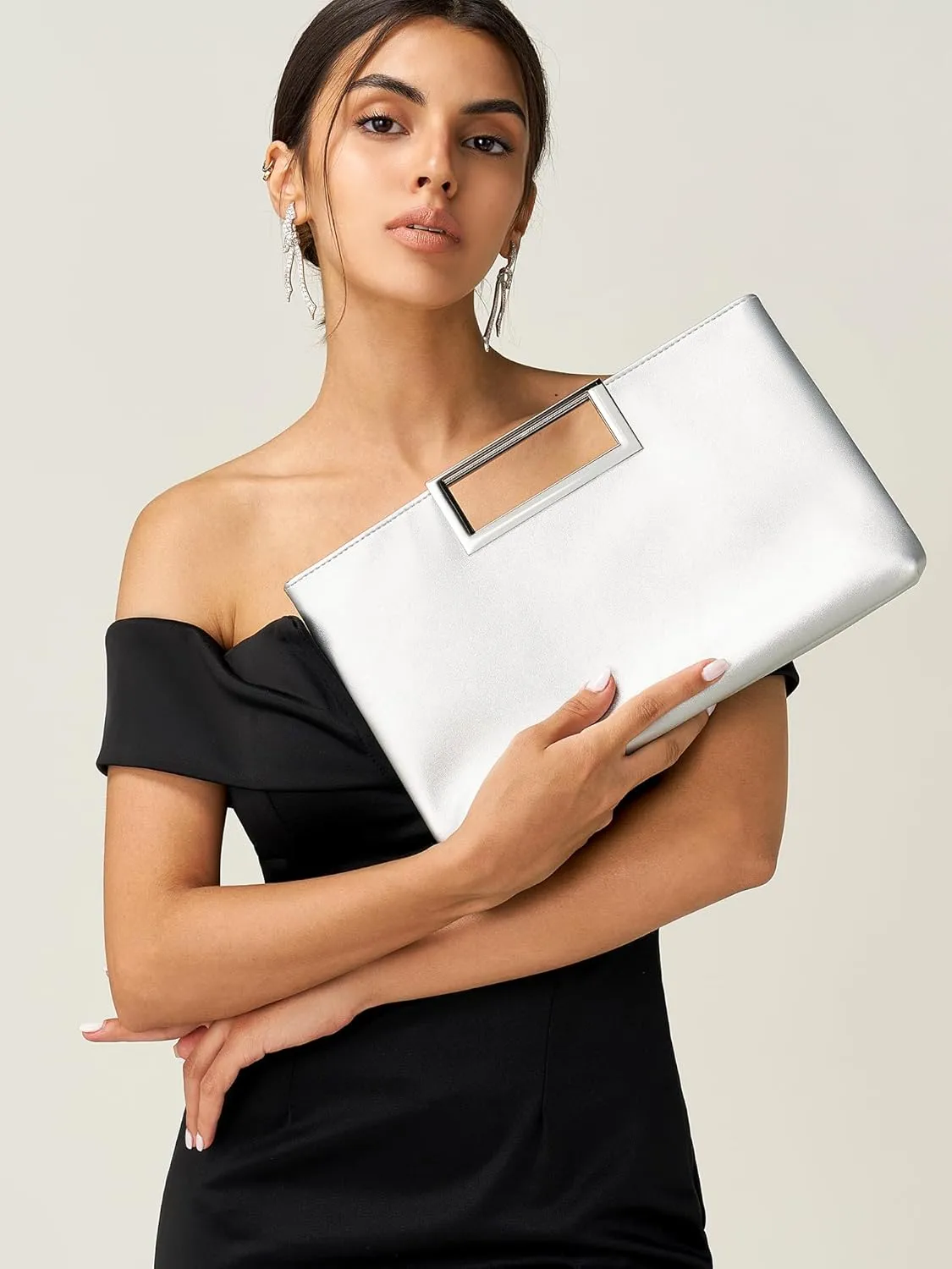 SWEETV Clutch Purses for Women Evening Formal, Fashion PU Leather Purse for Prom, Cocktail, and Wedding,Nina