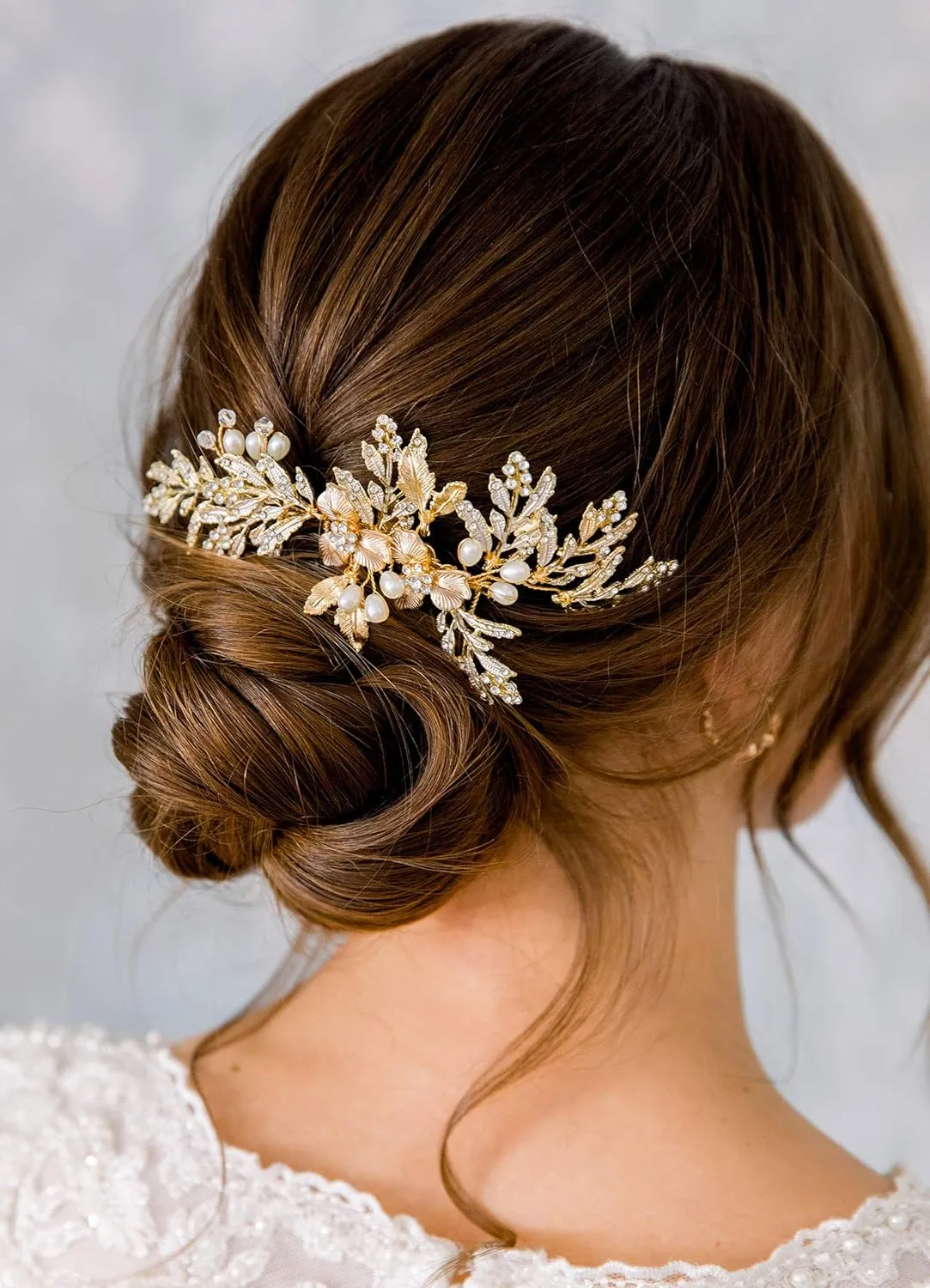 SWEETV Handmade Wedding Hair Comb Clip Rhinestone Bridal Hair Comb Piece, Gold Hair Accessories for Brides Wedding
