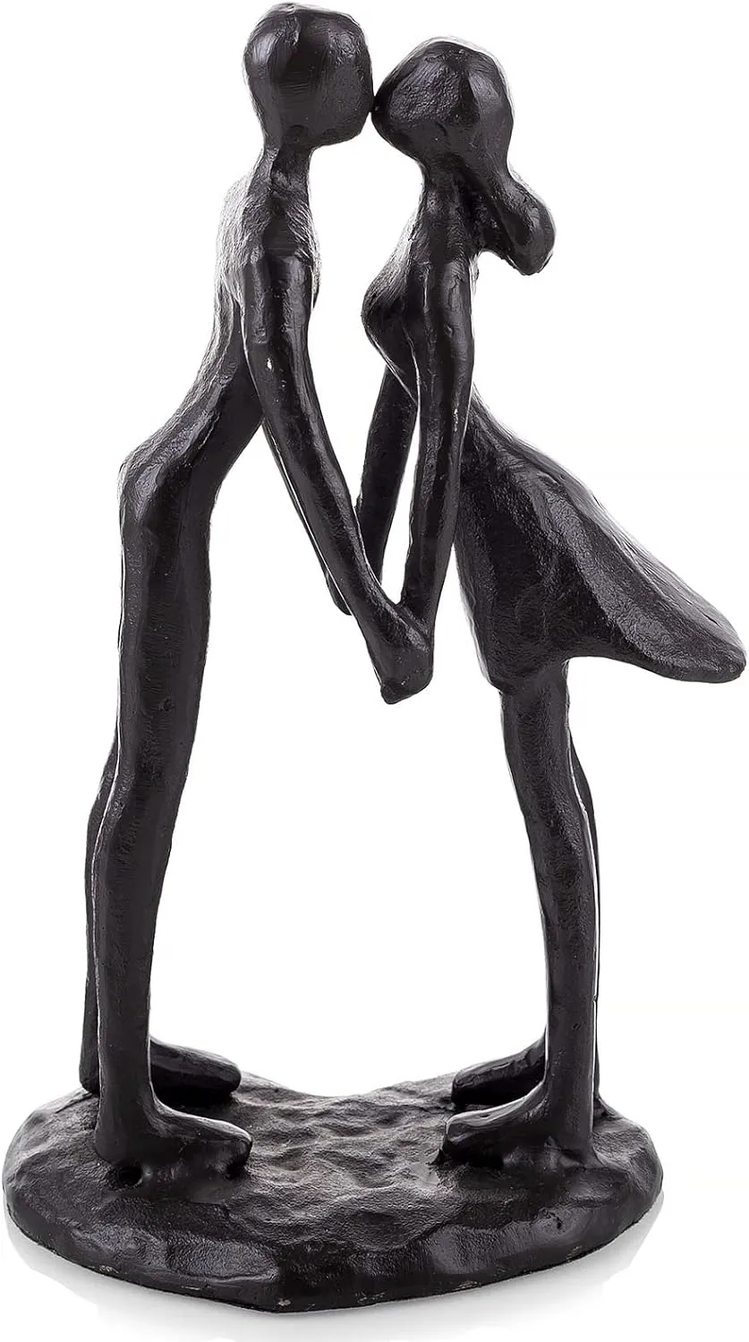 Sziqiqi Couple Sculptures Cast Iron Gift for Anniversaries Wedding Small Modern Abstract Figurine Decorative Metal Statues Romantic Passionate Love Ornament for Couples Valentines