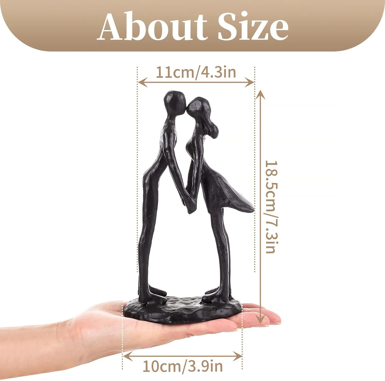 Sziqiqi Couple Sculptures Cast Iron Gift for Anniversaries Wedding Small Modern Abstract Figurine Decorative Metal Statues Romantic Passionate Love Ornament for Couples Valentines