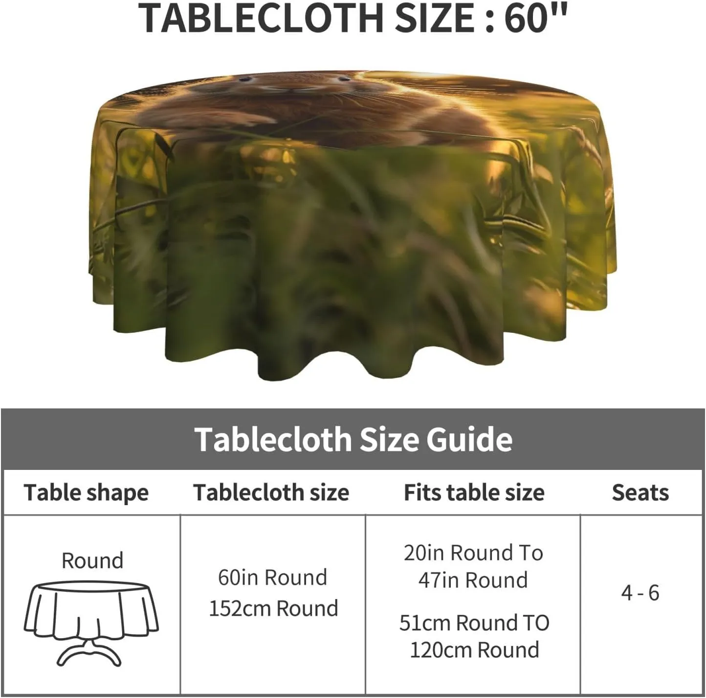 Tablecloth 60 Inch Round Table Cloth A Rabbit Tablecloths Heavy Duty Waterproof Table Cover Wrinkle Free Washable Table Cloths for Kitchen Camping Picnic