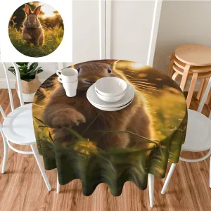 Tablecloth 60 Inch Round Table Cloth A Rabbit Tablecloths Heavy Duty Waterproof Table Cover Wrinkle Free Washable Table Cloths for Kitchen Camping Picnic