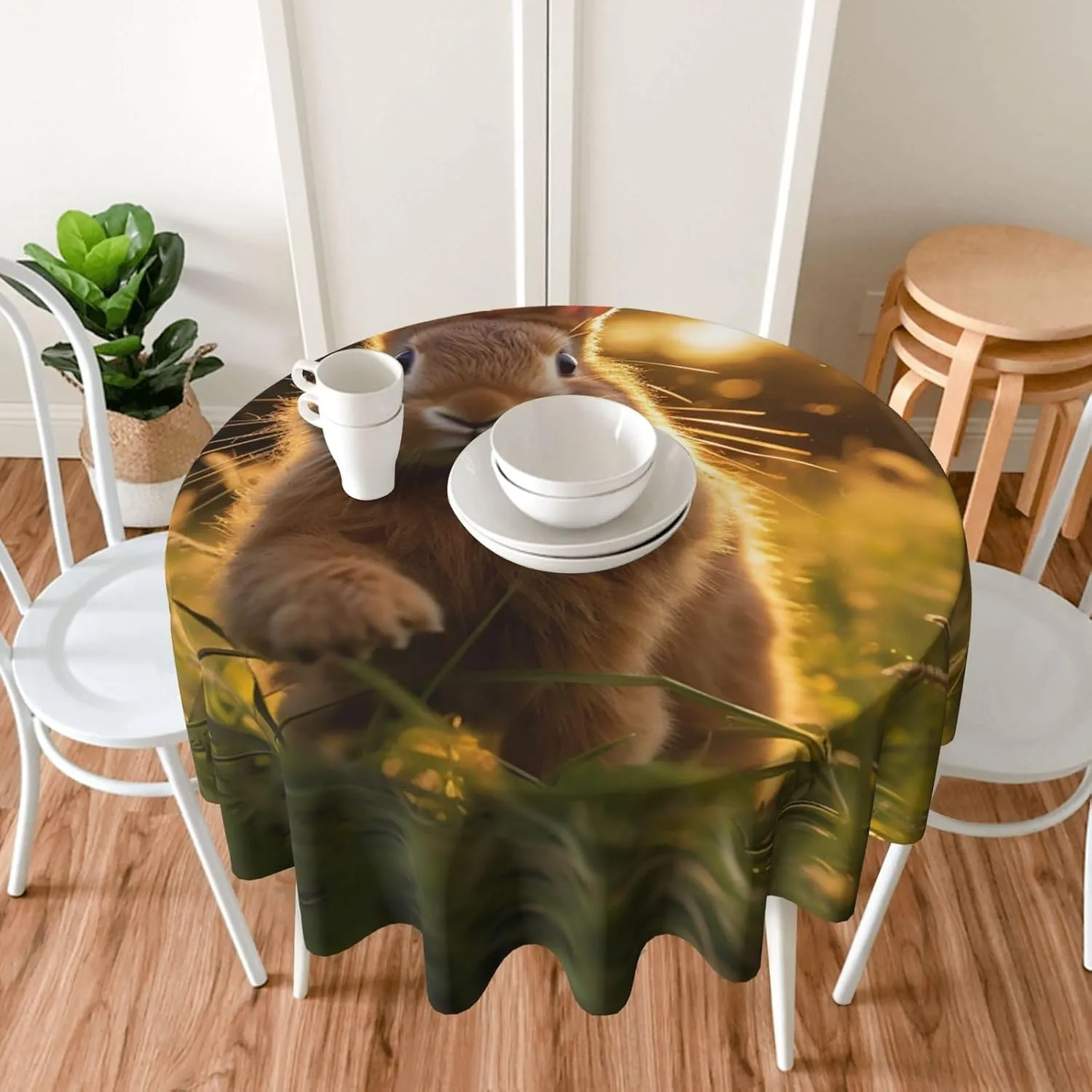Tablecloth 60 Inch Round Table Cloth A Rabbit Tablecloths Heavy Duty Waterproof Table Cover Wrinkle Free Washable Table Cloths for Kitchen Camping Picnic
