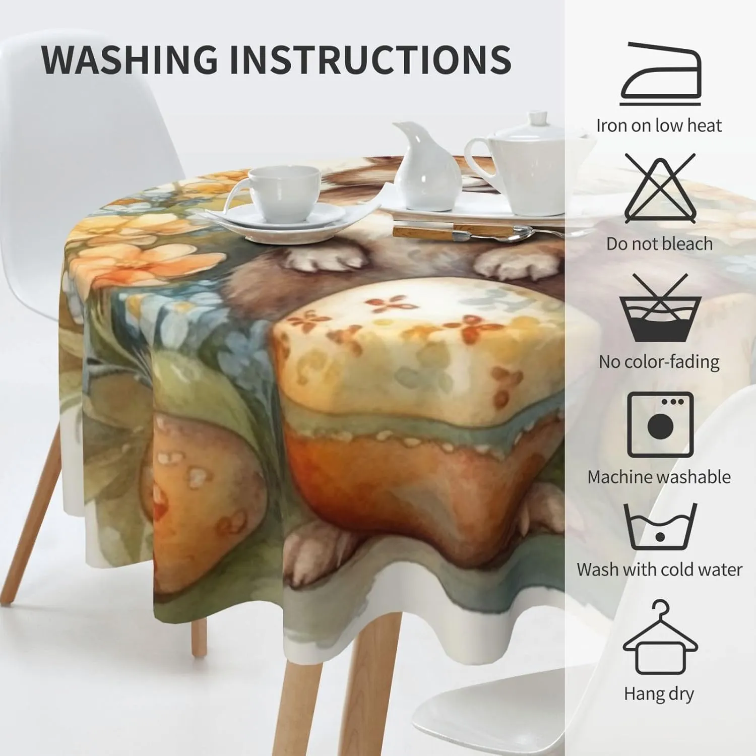 Tablecloth 60 Inch Round Table Cloth Easter Eggs and Rabbits Tablecloths Heavy Duty Waterproof Table Cover Wrinkle Free Washable Table Cloths for Kitchen Camping Picnic