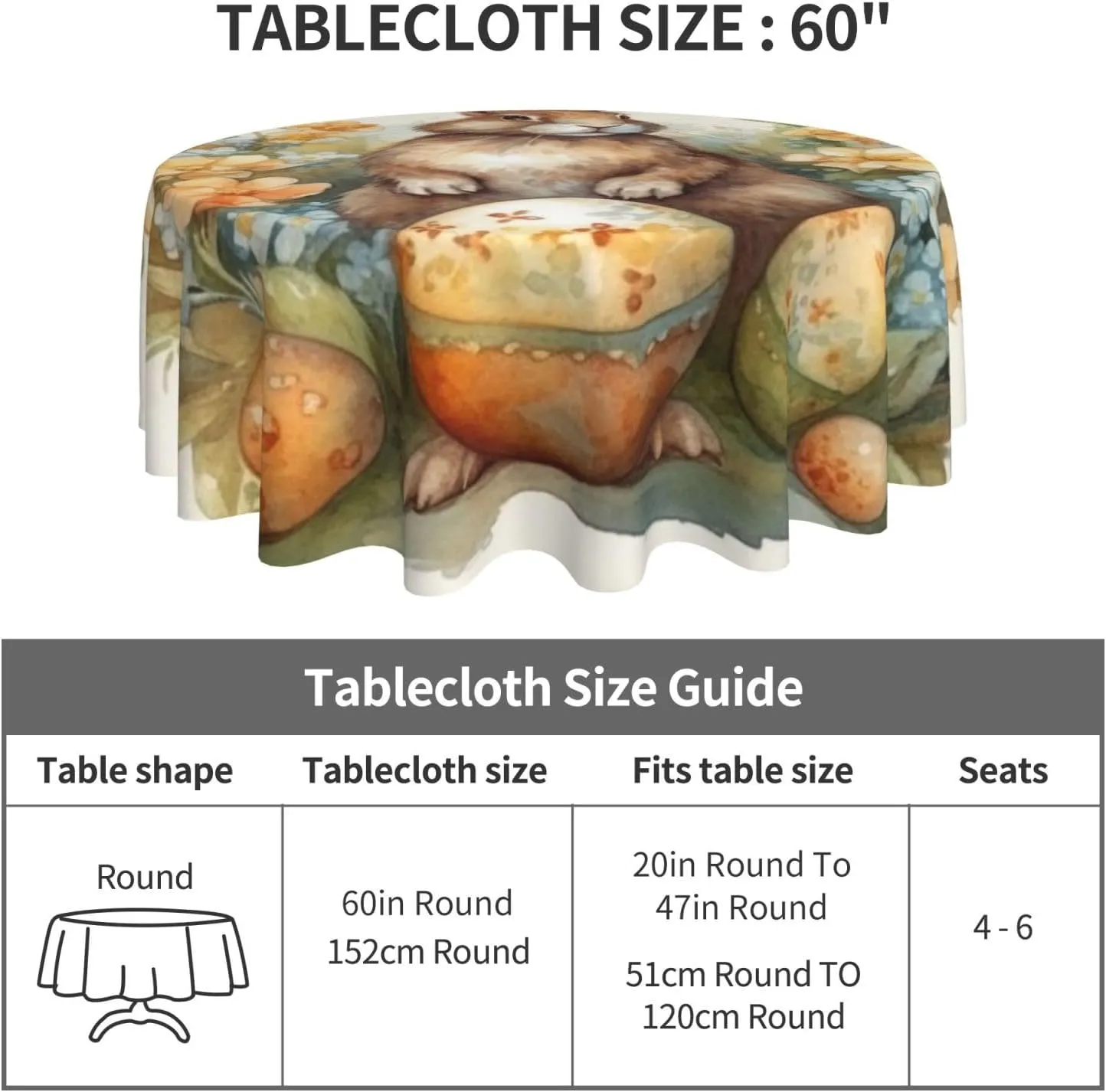 Tablecloth 60 Inch Round Table Cloth Easter Eggs and Rabbits Tablecloths Heavy Duty Waterproof Table Cover Wrinkle Free Washable Table Cloths for Kitchen Camping Picnic
