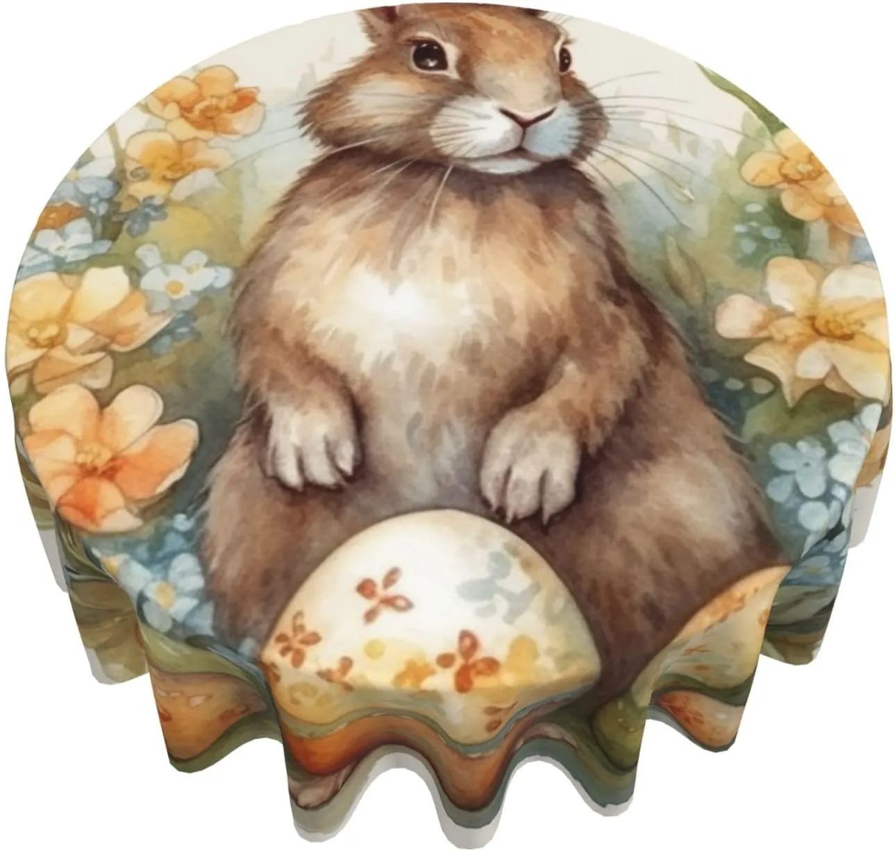 Tablecloth 60 Inch Round Table Cloth Easter Eggs and Rabbits Tablecloths Heavy Duty Waterproof Table Cover Wrinkle Free Washable Table Cloths for Kitchen Camping Picnic